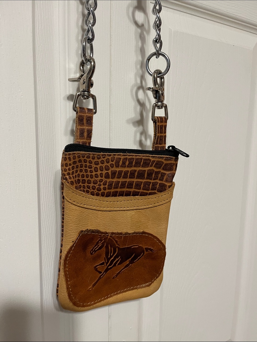 Leather Crossbody Pouch in Tan and Brown - Unbranded